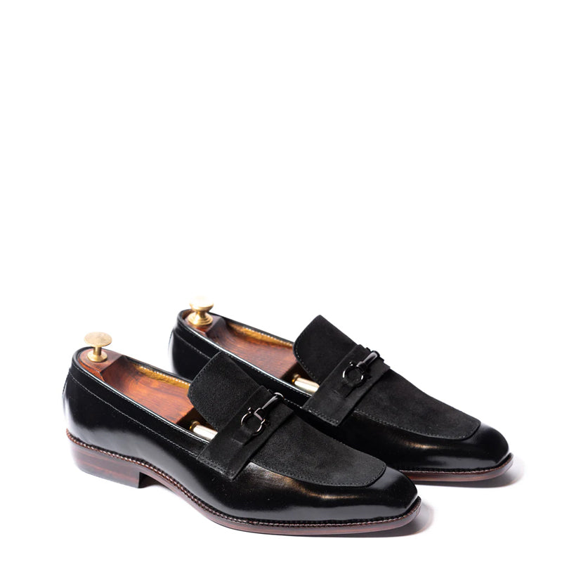 Men Suede Upper Horsebit Buckled Leather Loafer Black