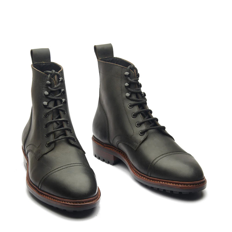 Premium Leather Lace-Up Cap-Toe Derby Boot Black