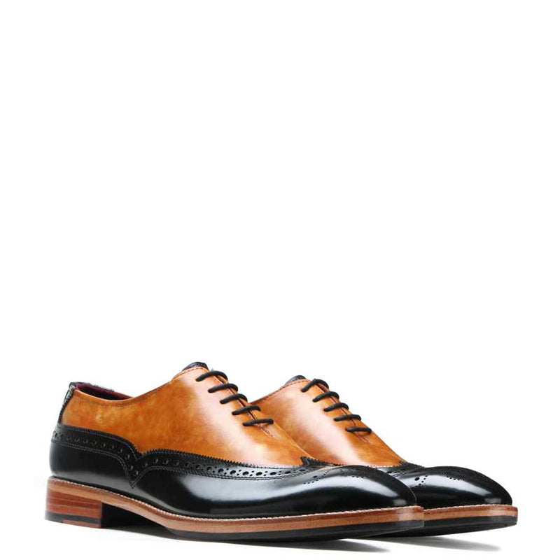 Men Wingtip Solid Leather Formal Oxford Tan / Black Shoe