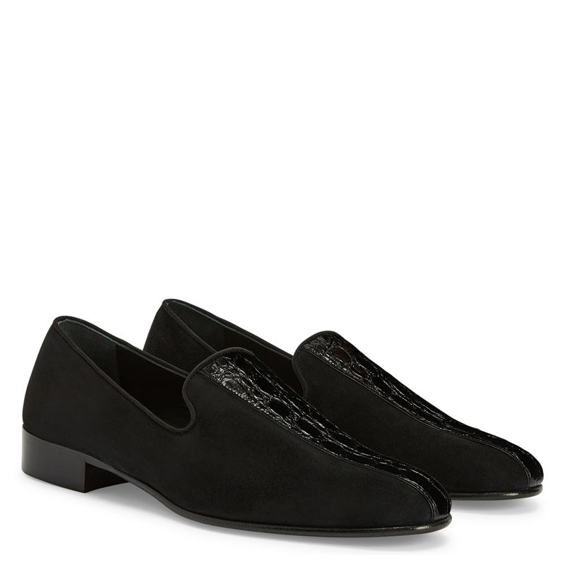 Croco Upper Suede Leather Black Loafer