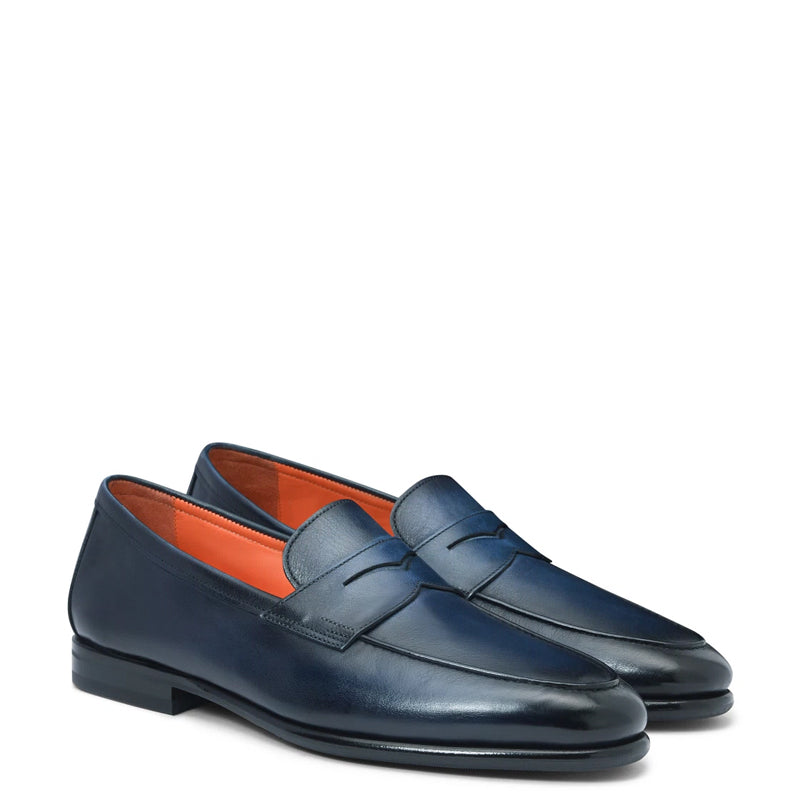 Penny Solid Leather Carlo Blue Loafer