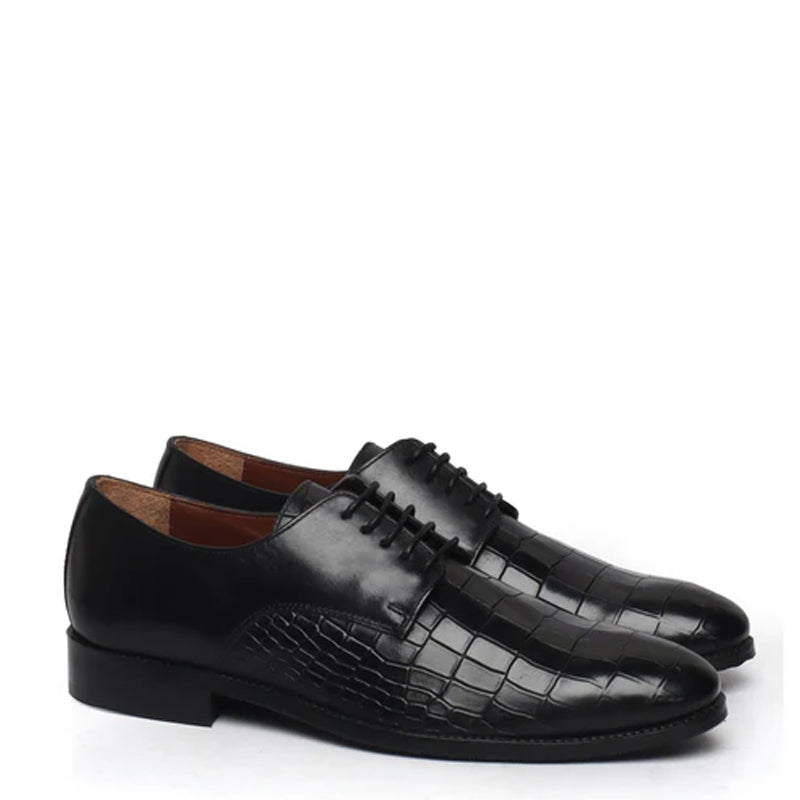 Croco Textured Formal Leather Oxford Black Shoe