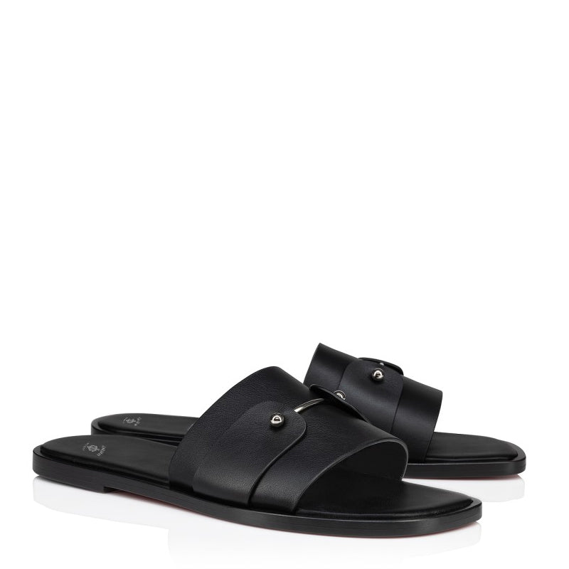 Men Slip-On Leather Comfort Black Sandal