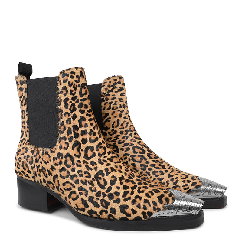 Leopard Print Leather Chelsea Boots