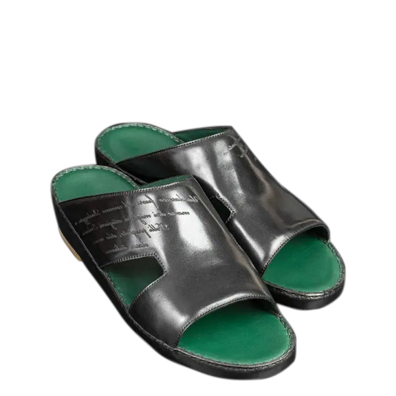 Handmade Luxury Leather Comfort Arabic Black/Green Sandal