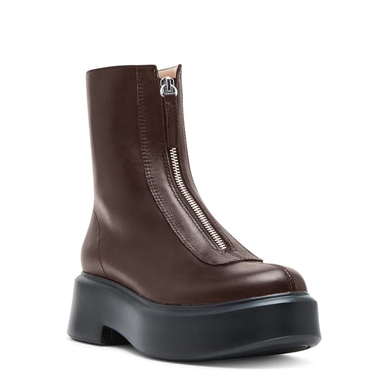 Premium Row Zipped-Front Leather Brown Ankle Boot