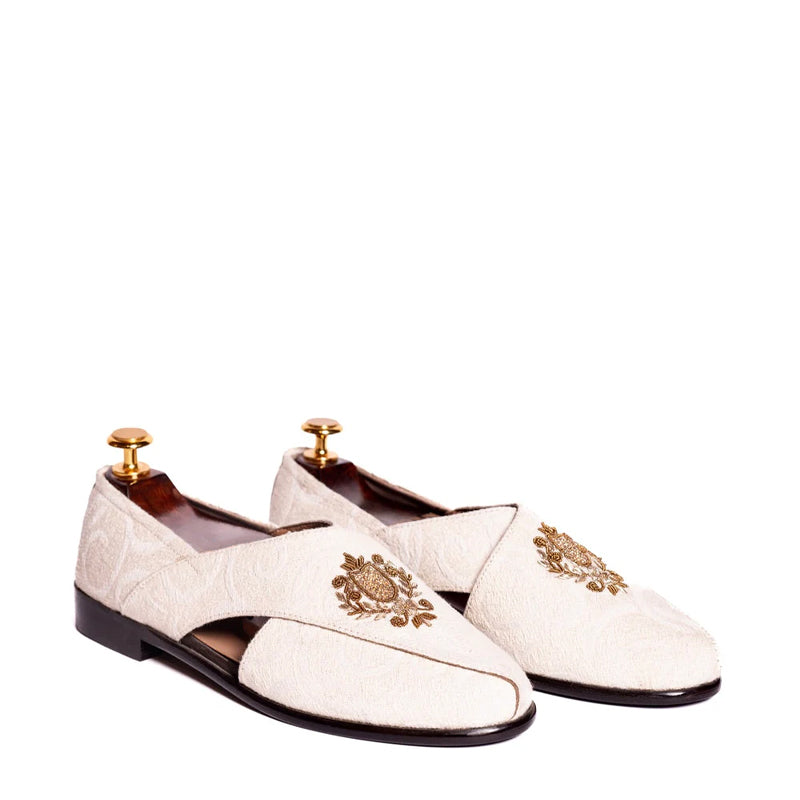 Cross Strap Design Leather Peshawari White Sandal