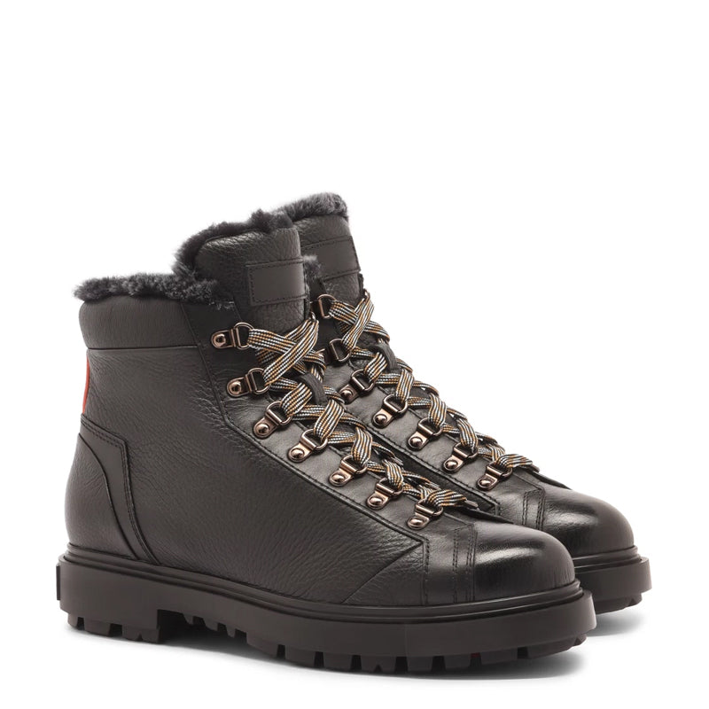 Men Tumbled Leather Hiking Boots With Fur