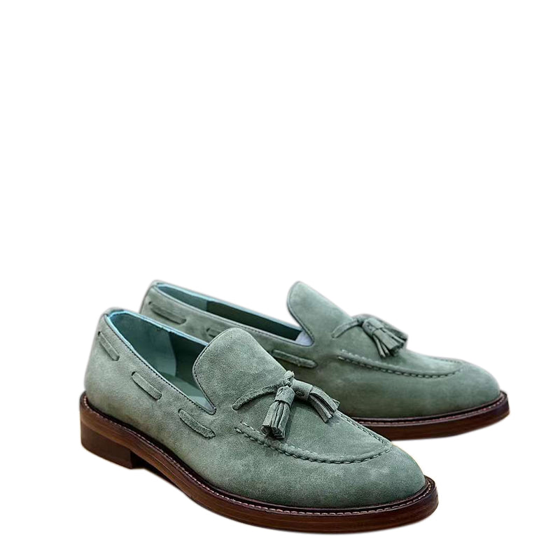 Comfort Tassel Penny Loafer in Olive Green Suede Leather