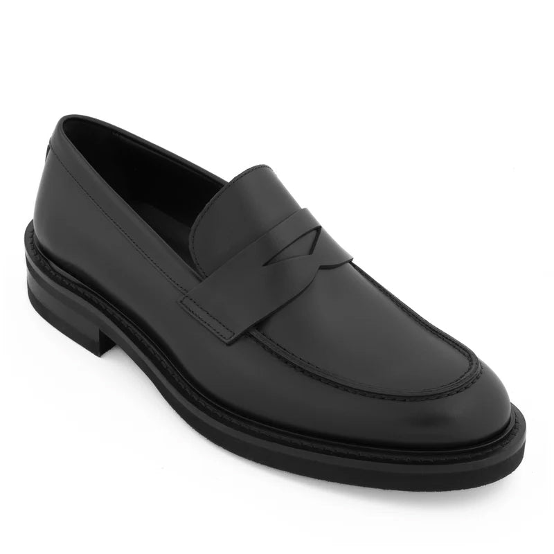 Classic Penny Solid Black Leather Loafers