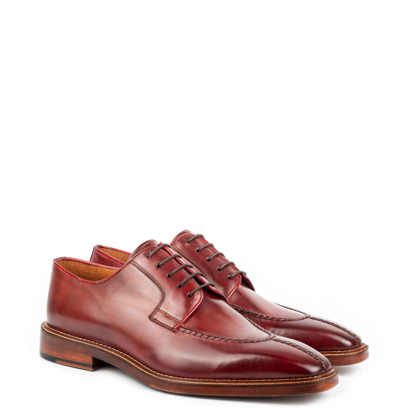 Handpainted Crust Leather Split Toe Derby Shoe Cherry