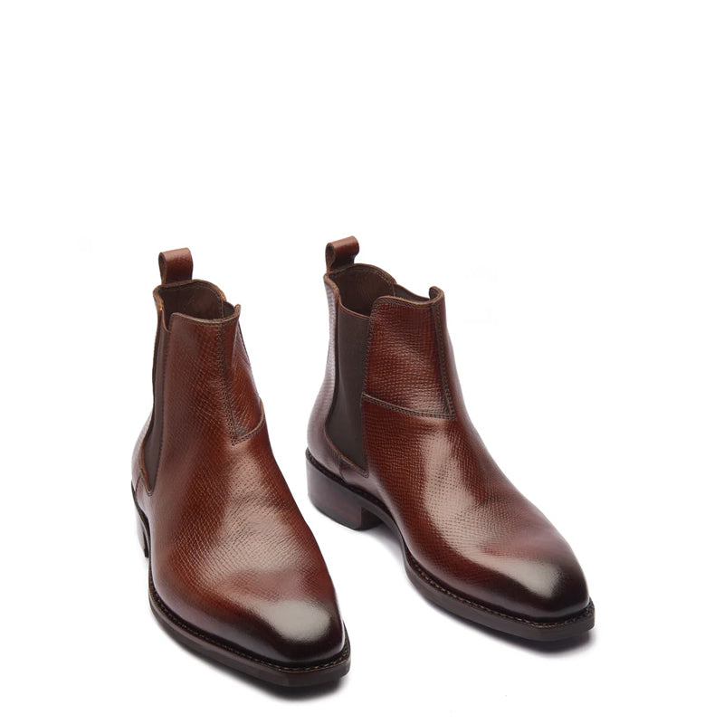 Cognac Leather Ankle Chelsea Boots