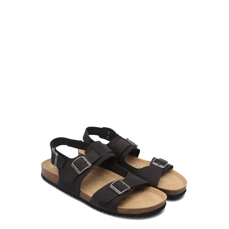 Back Strap Leather Comfort Black Sandal