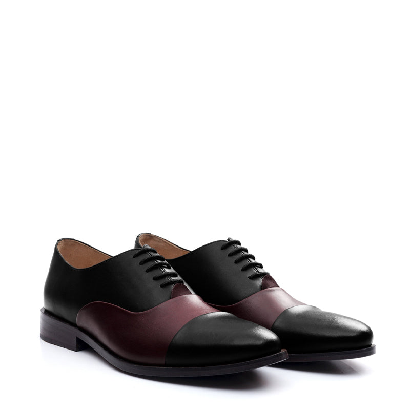 Premium Toe-Cap Leather Oxford Shoe Black and Burgundy For Men