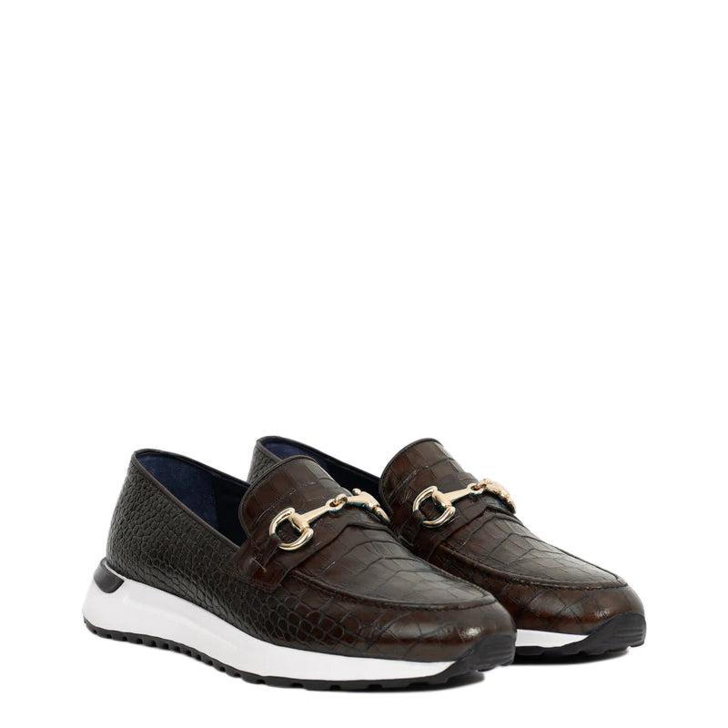 Crocodile Leather Loafer Men's Shoe Brown