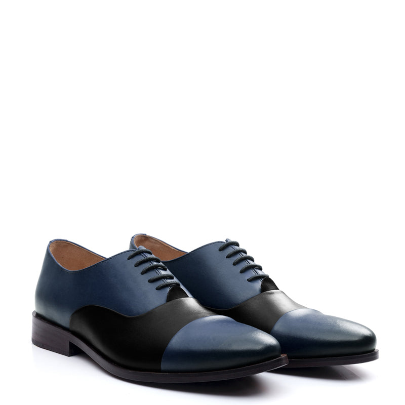 Premium Toe-Cap Leather Oxford Shoe Blue and Black For Men