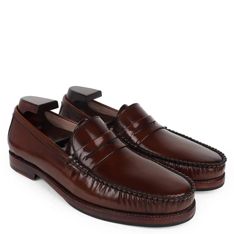 Classic Plain Shiny Leather Penny Loafer Brown