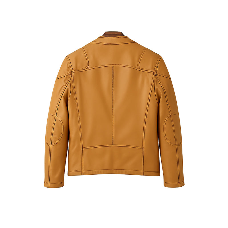 Men’s Zip-Up Vintage Blue Biker Jacket with Stand Collar & Pockets