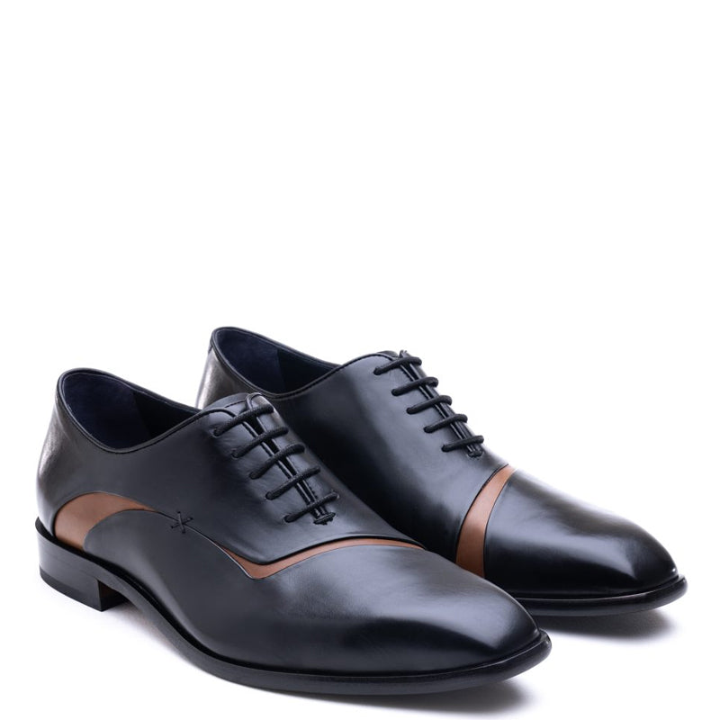 Meta Cut Shiny Leather Oxford Black/Tan Shoe