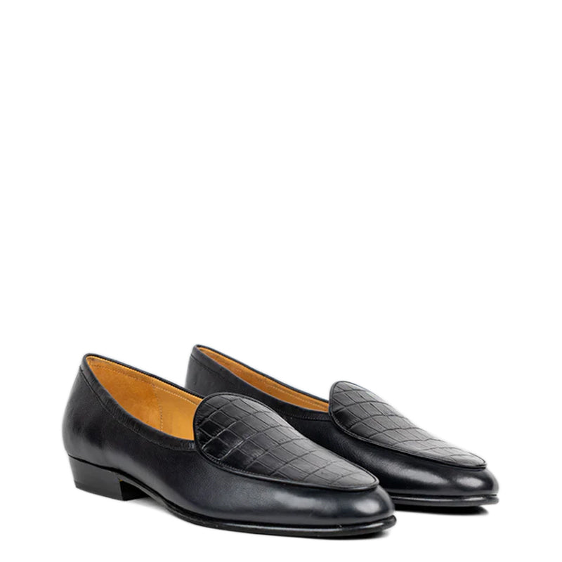 Men Croco Solid Leather Black Loafer