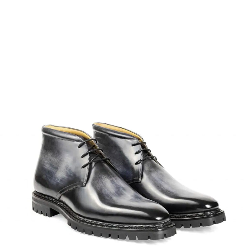 Men Handpainted Solid Leather Chukkas Black Boot