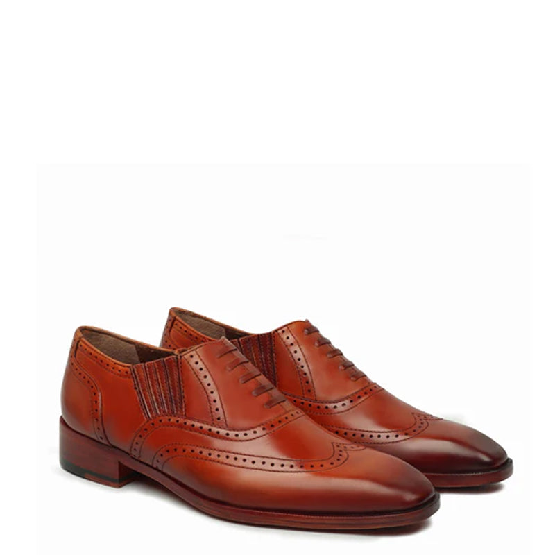 Leather Square Toe Lace-Up Oxford Brown Shoe