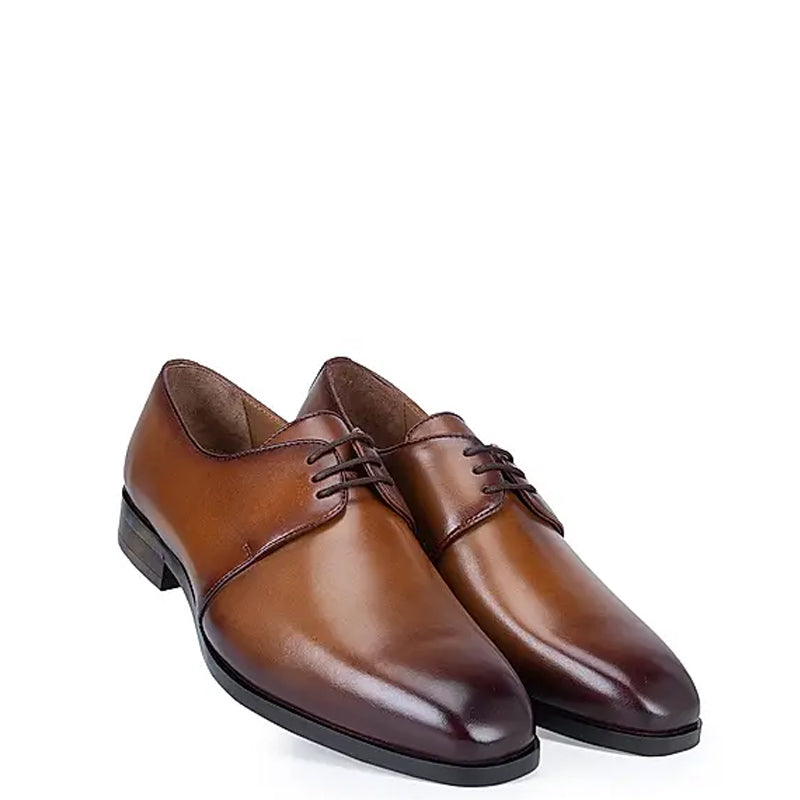 Plain Polished Shiny Leather Derby Shoe Tan