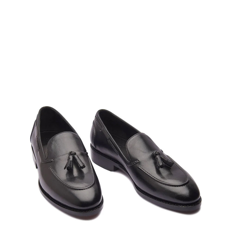 Classic Handmade Solid Leather Tassel Loafer Black