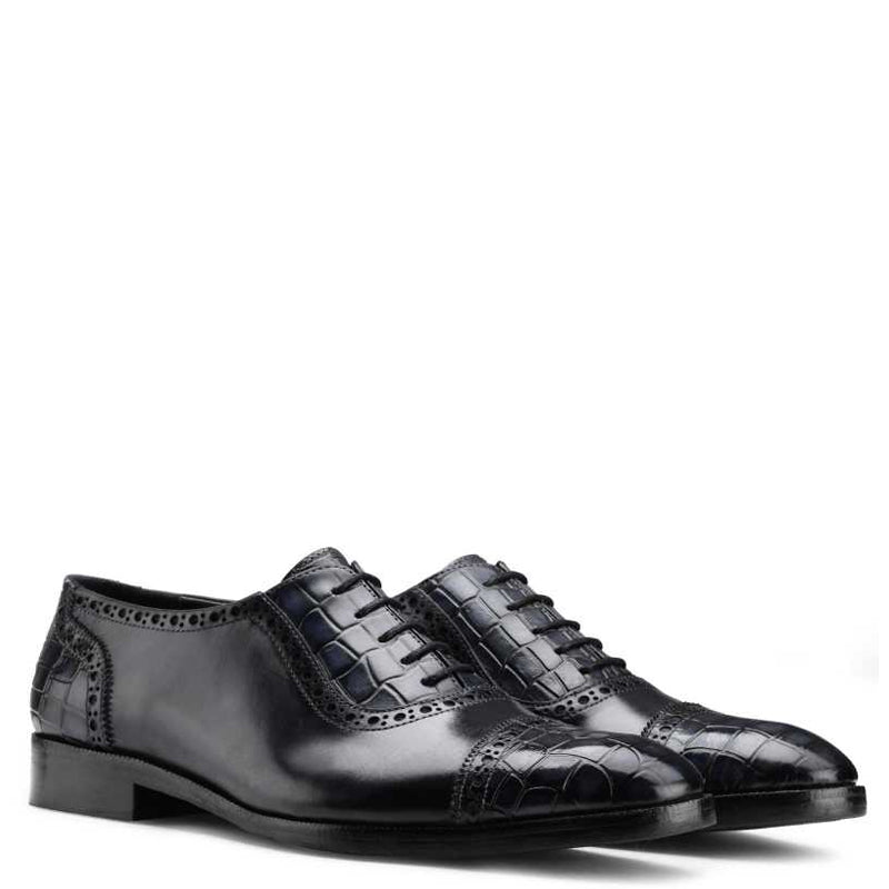 Men Croco Captoe Leather Handmade Oxford Shoes