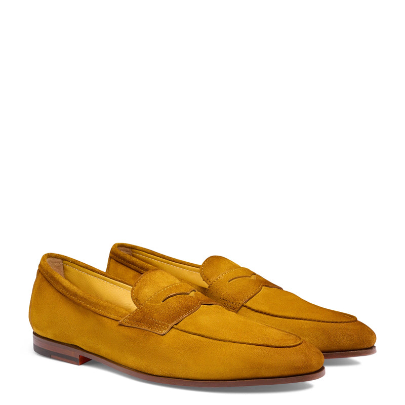 Men’s Yellow Suede Penny Loafers – Classic Slip-On