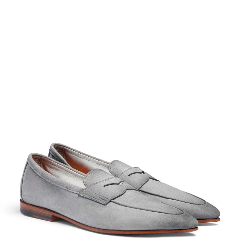 Men’s Gray Suede Penny Loafers – Classic Slip-On