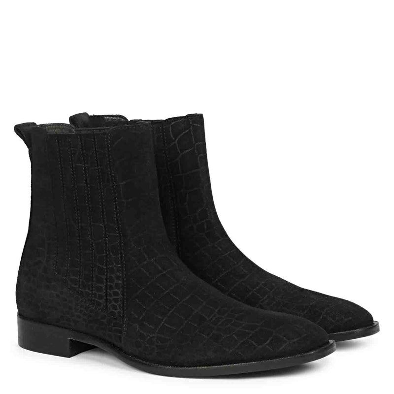 Croco Print Suede Leather Chelsea Boots