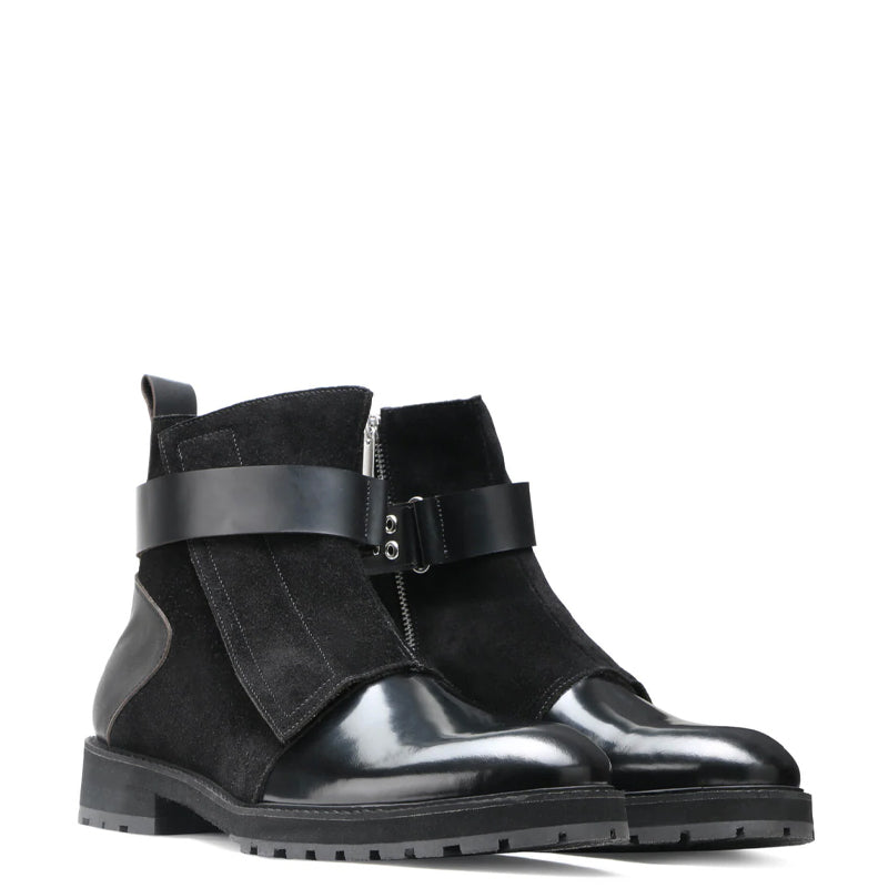 Luxury Design Handmade Suede Leather Side-Zipper Boot Black