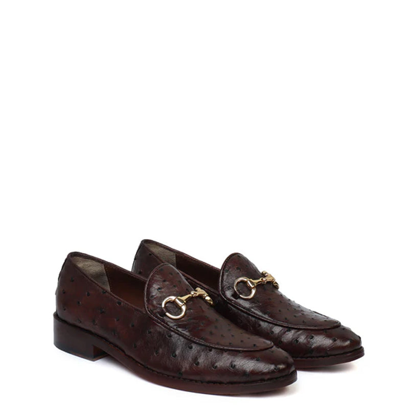 Men Dot Pattern Leather Horsbit Gold Buckled Loafers