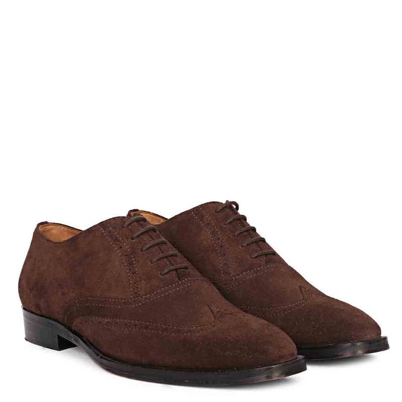 Leather Square Toe Lace Up Brown Wingtip Oxford Shoe
