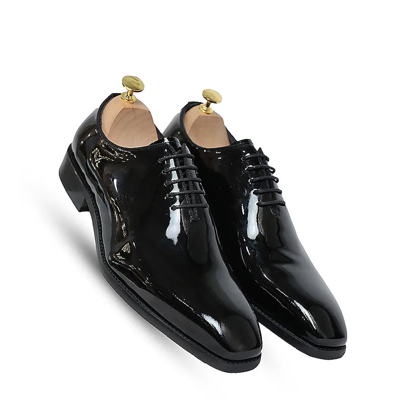 Patent Wholecut Plain Leather Oxford Shoe Black