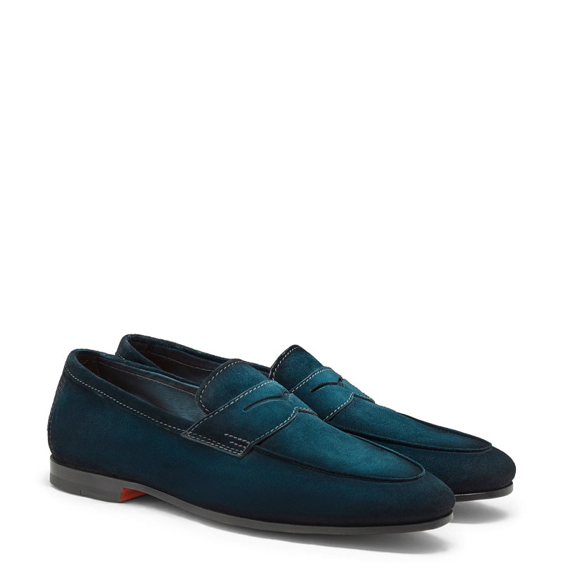 Men’s Green Suede Penny Loafers – Classic Slip-On