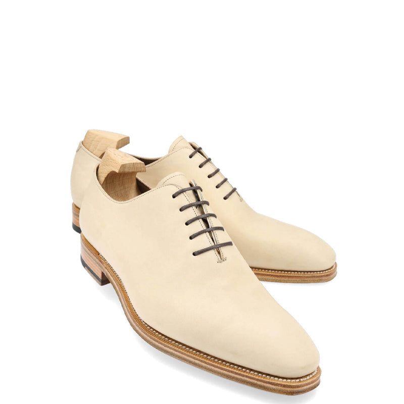 Plain Wholecut Solid Leather Oxford Shoe Beige
