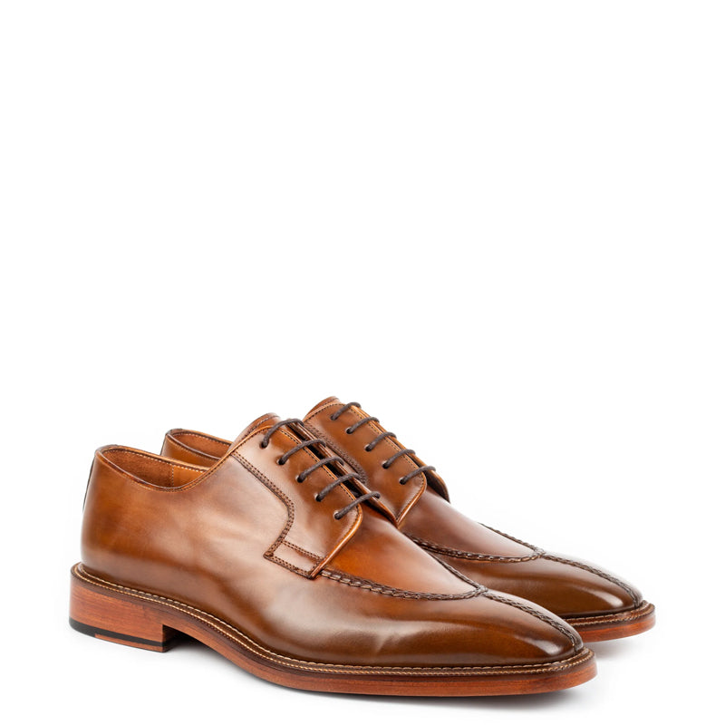 Split Toe Handpainted Crust Leather Derby Shoe Tan