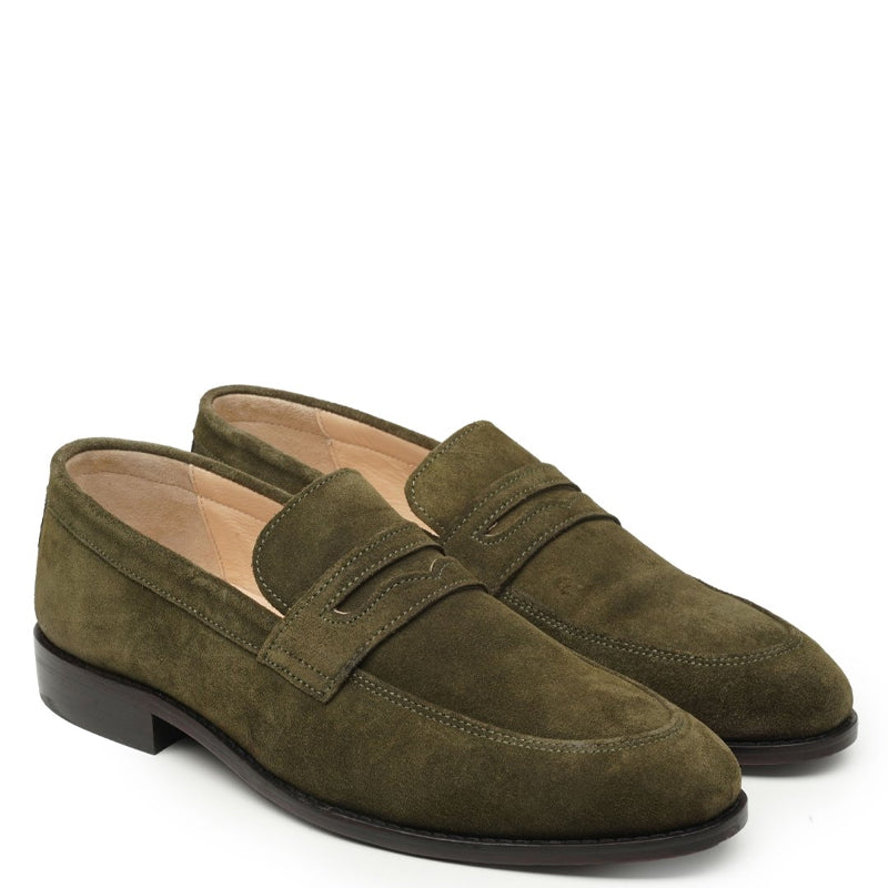 Men Suede Casual Penny Leather Green Loafer