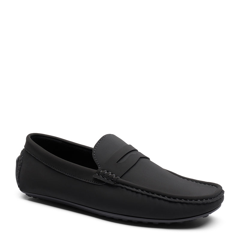 Heritage-Style Suede Moc Toe Penny Loafer Black