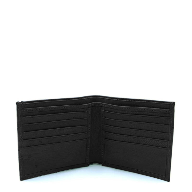 Men Ostrich Leather Black Bifold Wallet