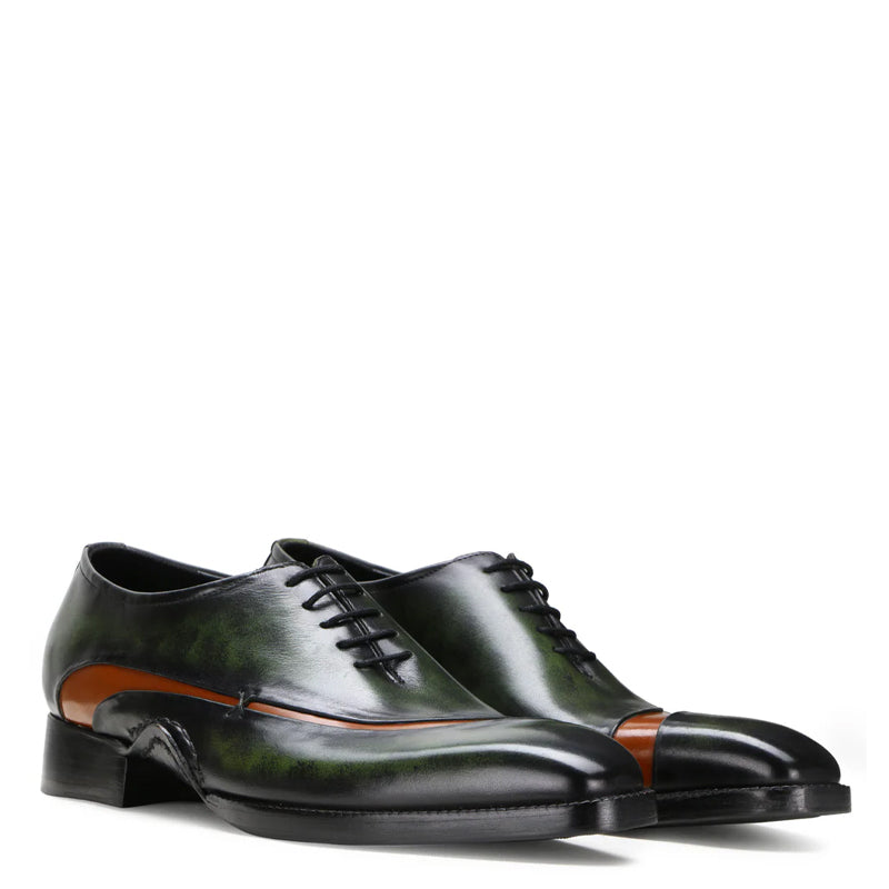 Handcrafted Leather Oxford in Forest Green & Burnished Chestnut