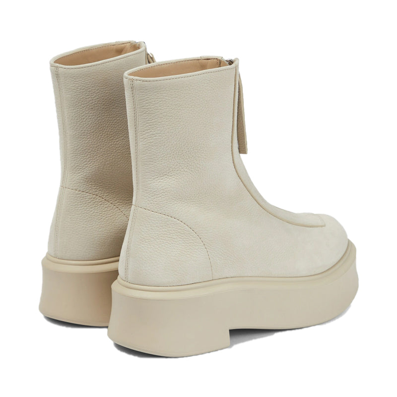Premium Leather Row Zipped-Front Ankle White Boot