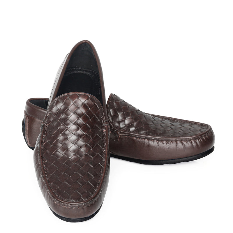 Premium Leather Weaved Textured  Driving Burgundy Loafer