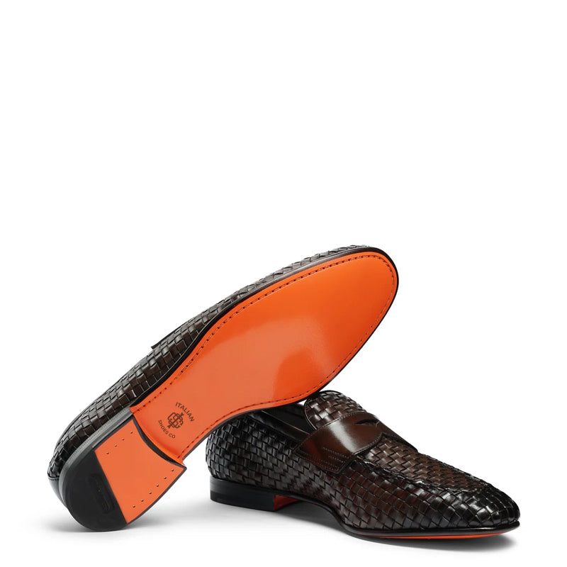 Penny Woven Shiny Leather Brown Loafer