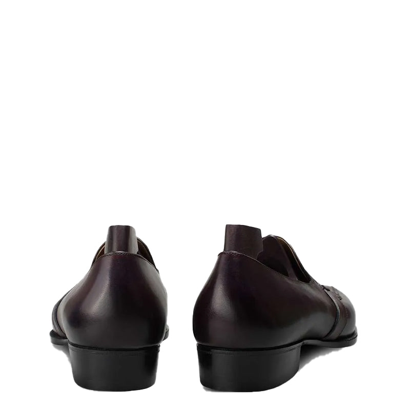 Handmade Burgundy Shiny Leather Loafers For Men