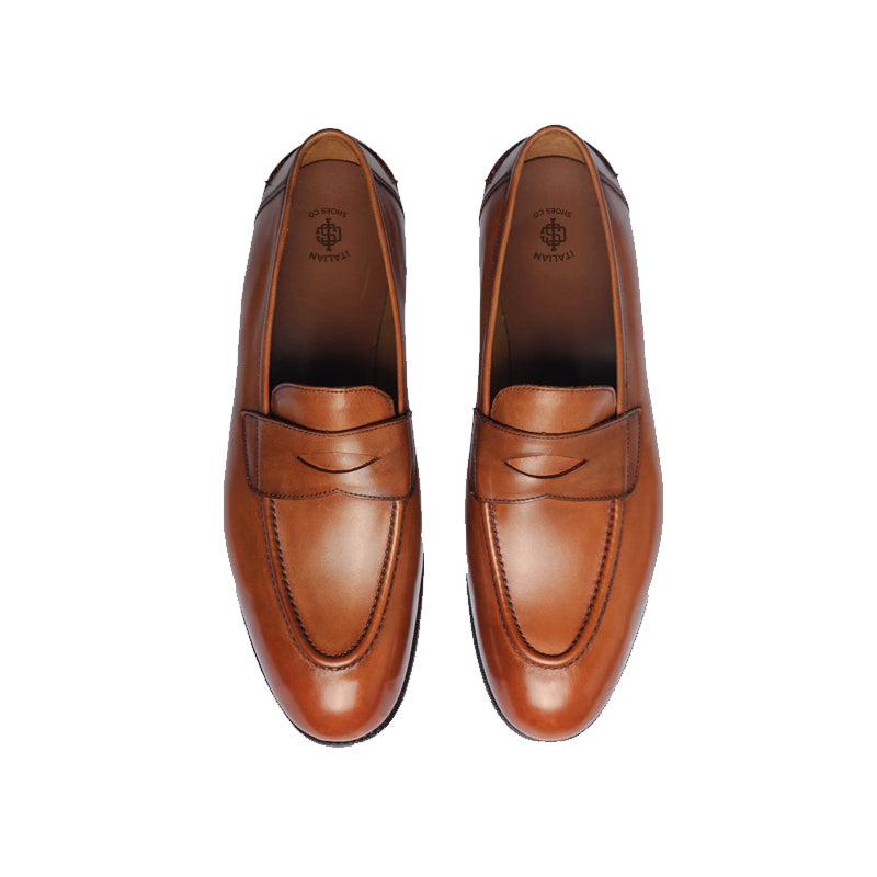 Polished Plain Leather Penny Black Loafer For Men