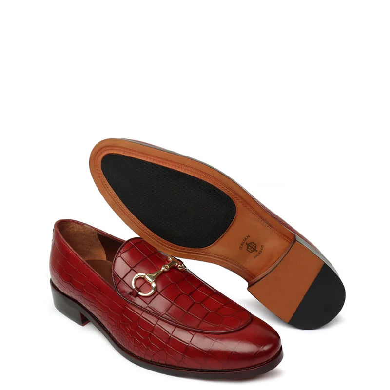 Croco Deep Cut Horse-bit Buckled Leather Dark Brown Loafer