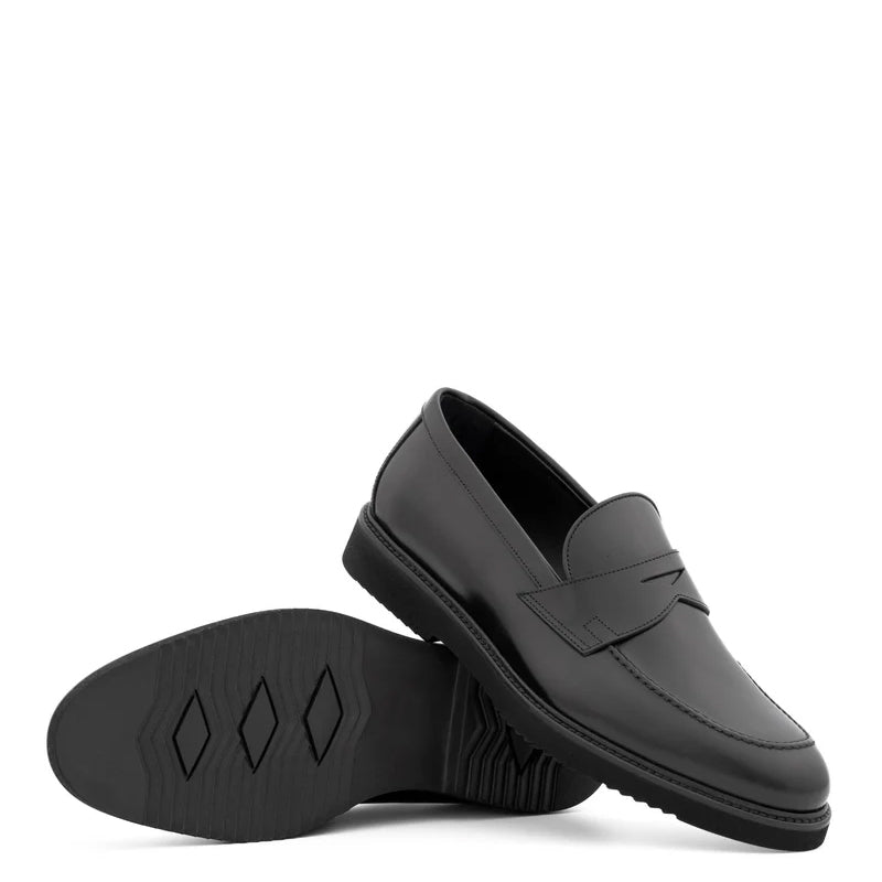 Embossed Casual Penny Leather Black Loafer